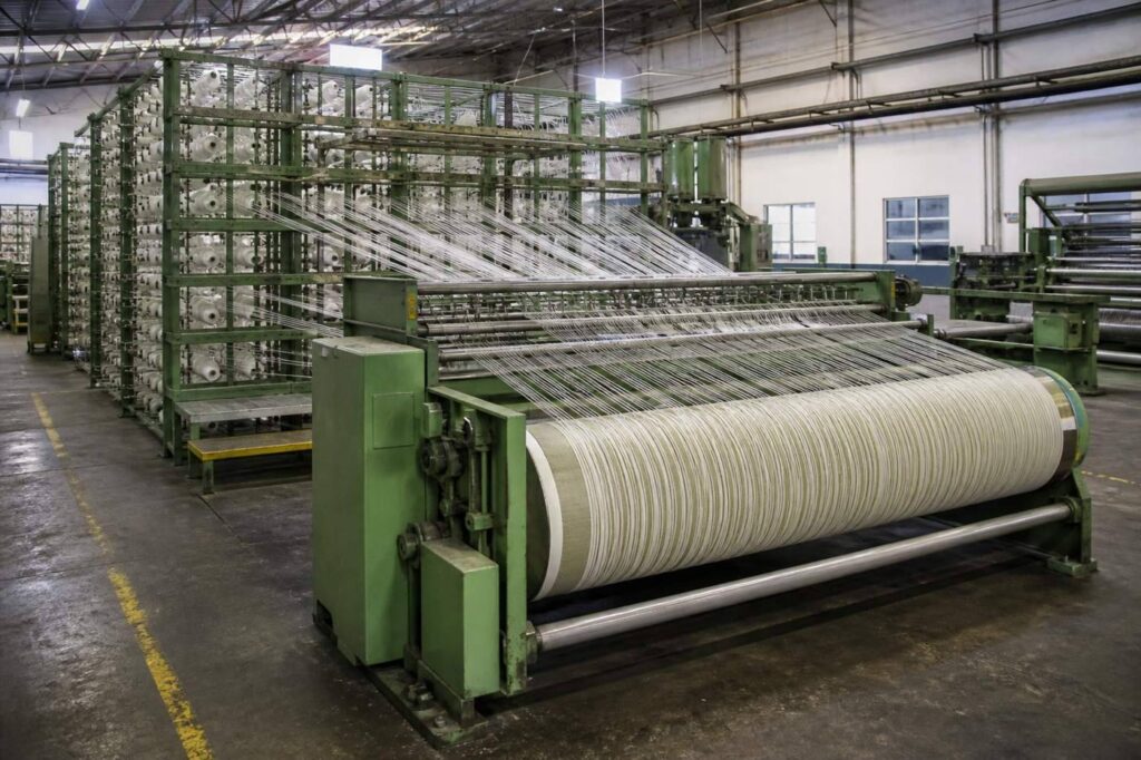 Beam warping arranges many yarn ends in parallel before sizing and weaving.