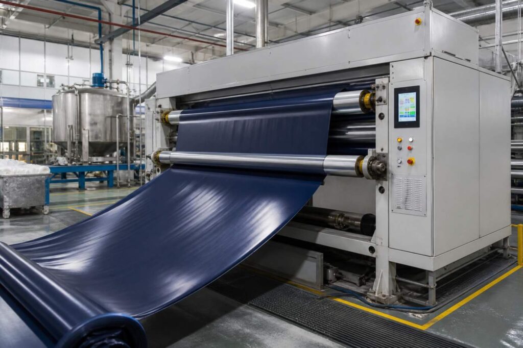Roller pressure, heat, and fabric path create the final calendered surface.
