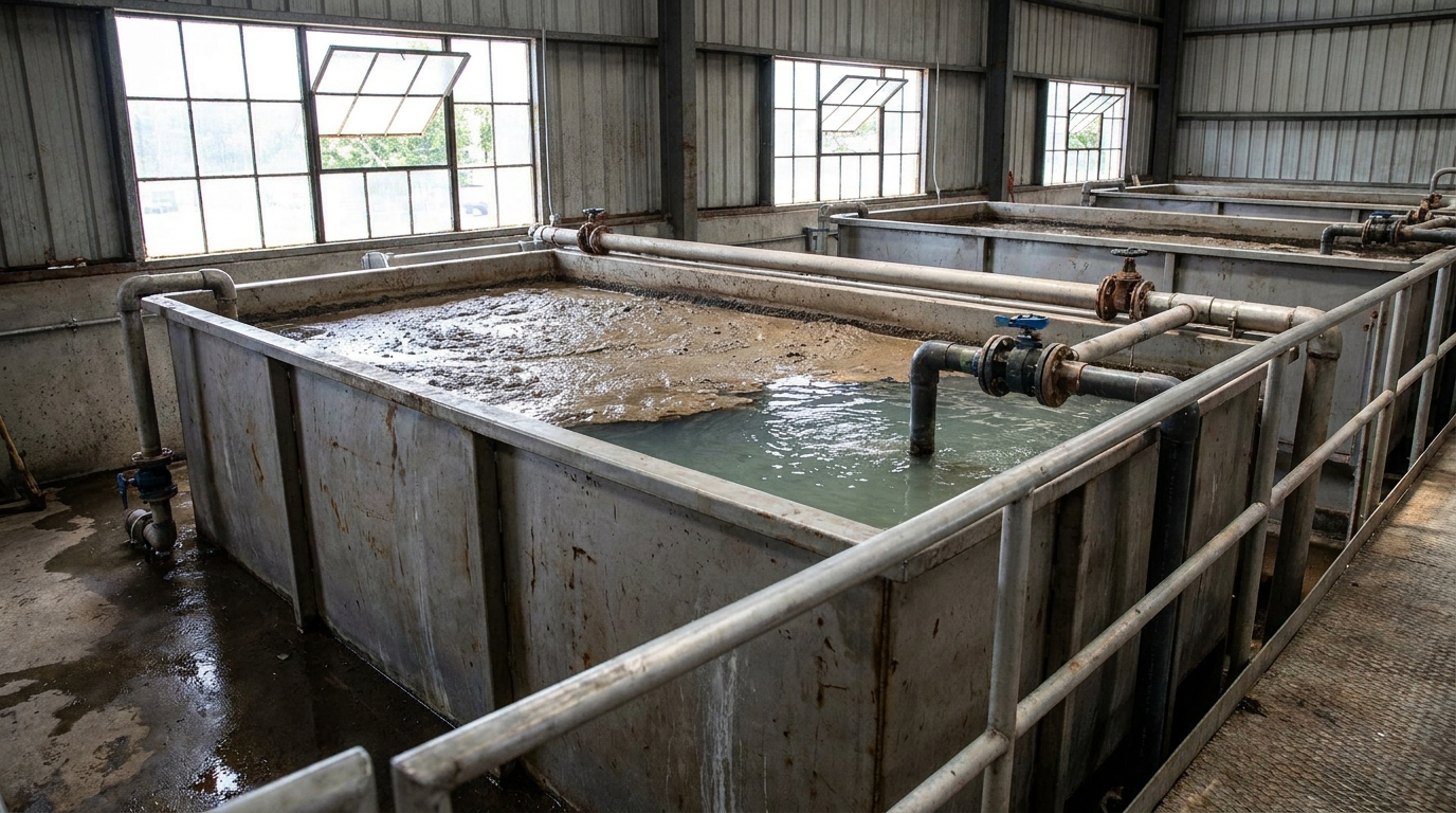 Dissolved Air Flotation unit separating suspended solids in a treatment plant.