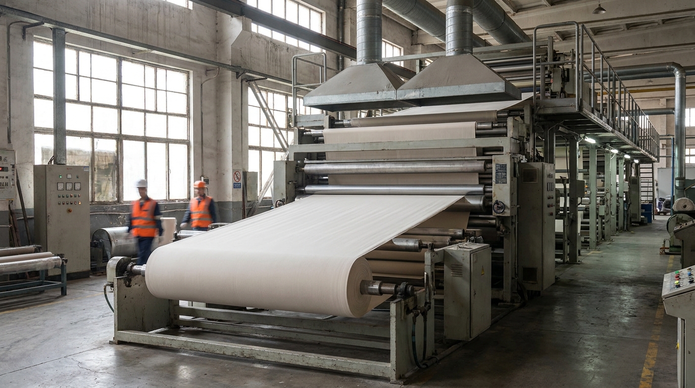 Fabric passing through an industrial stenter machine for mechanical heat setting